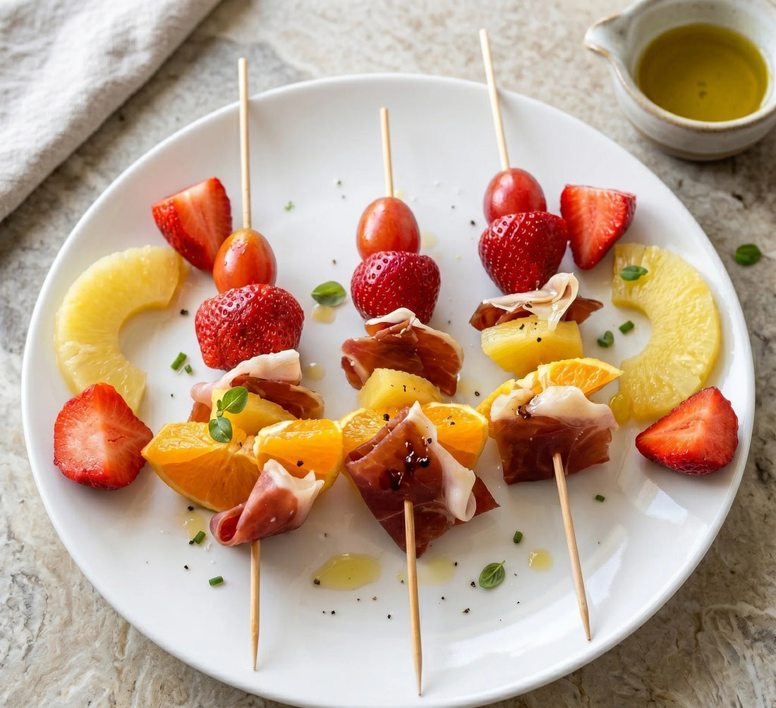 BROCHETA DE FRUTAS Y JAMÓN