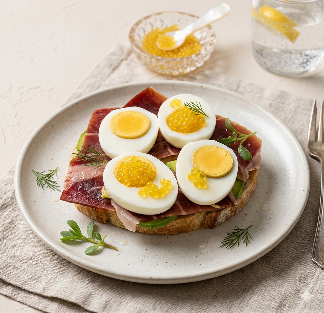 TOSTA DE JAMÓN, AGUCATE Y HUEVO