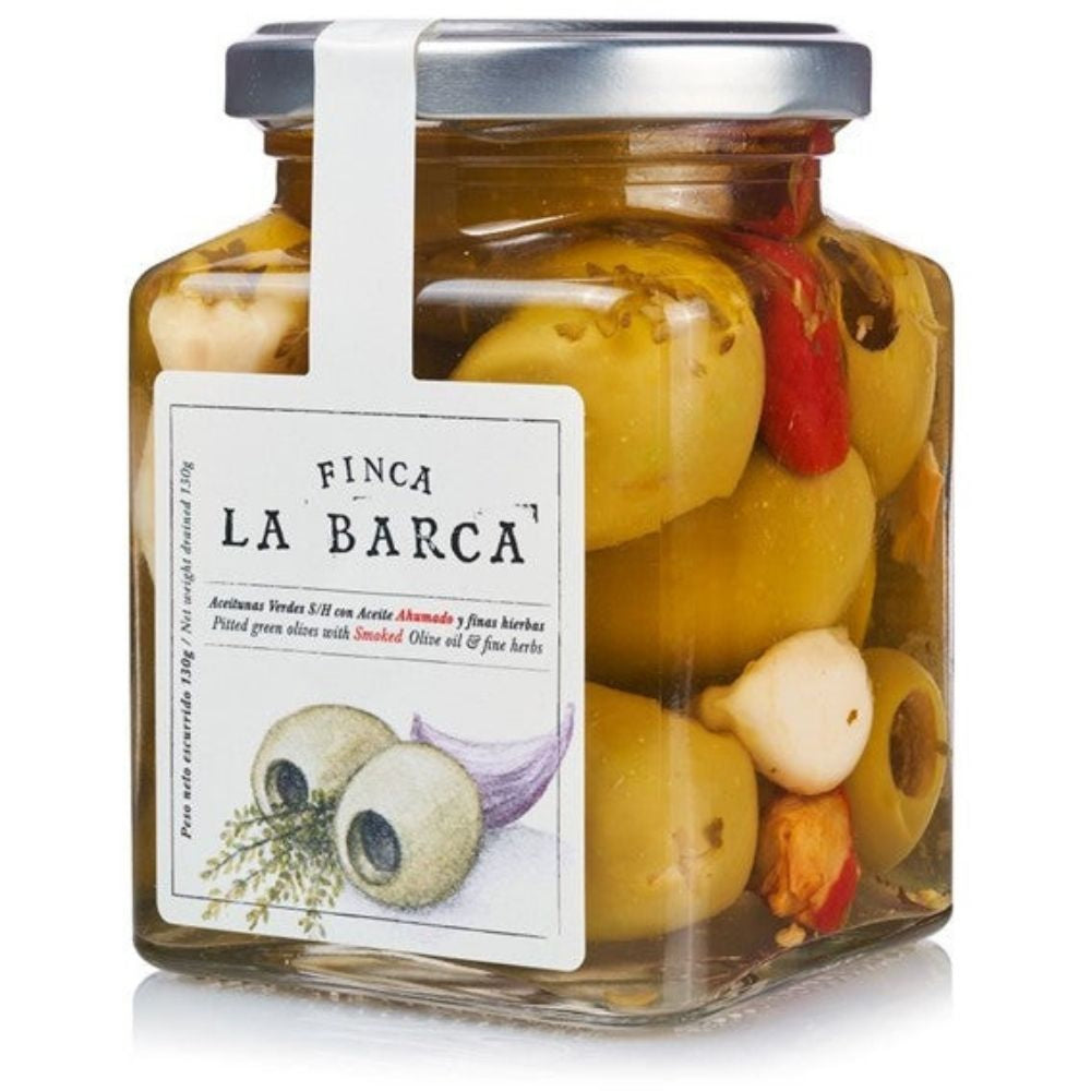 Aceitunas Gordal deshuesada con Aceite de Oliva Ahumado y Finas Hierbas